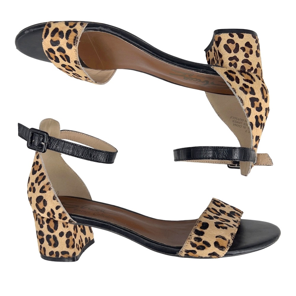 Sbicca Womens Sandals Leopard Print Calf Hair Ankle Strap Block Heel Size 9